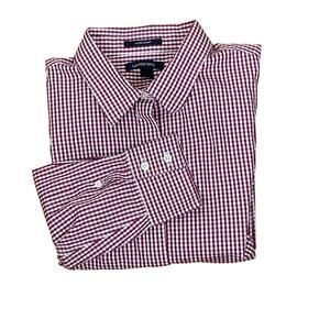 Lands’ End Red White Check Supima Cotton  No Iron Popover Shirt Size 18 SALE